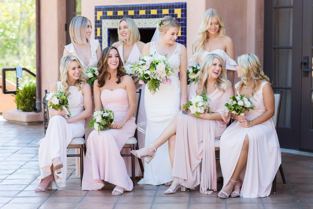 First Look with gorgeous bridal party at Rancho Valencia.  